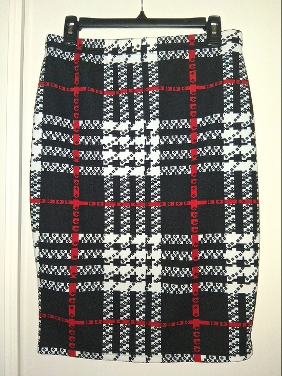 None Dresses & Skirts - Plaid Pencil Skirt in Black, White & Red
